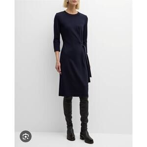 New W/Tag Peresico Herebo Blue Wool Blend Side Tie Midi Dress EUR 44 US Large